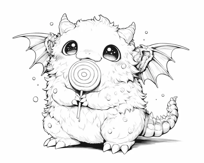 Desenho de Monstro Fofinho com Doce para colorir