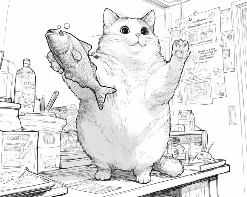 Dibujo de Gato Sosteniendo un Pez para colorear
