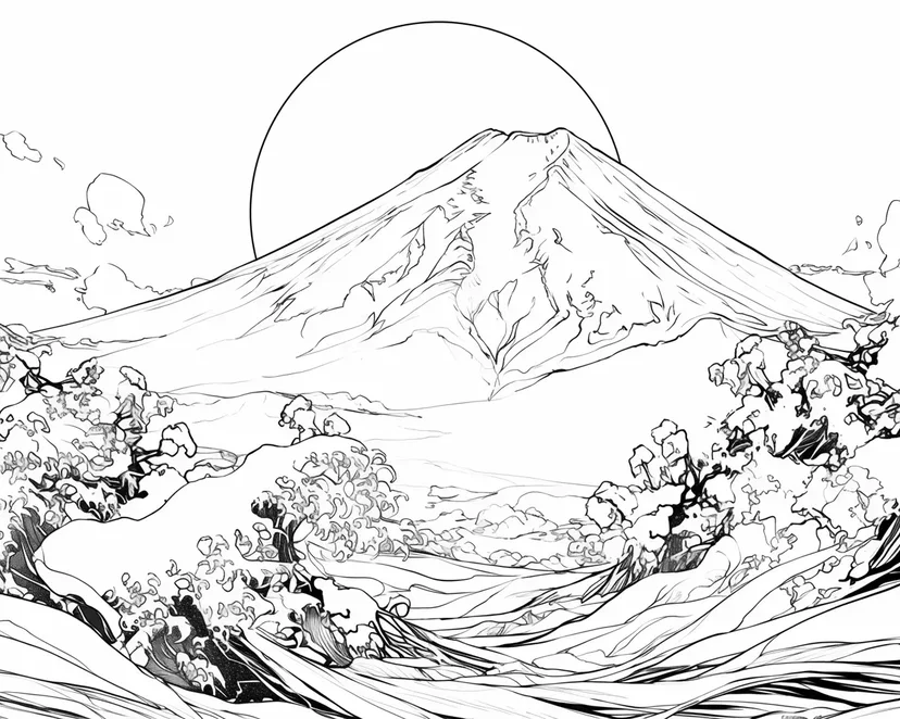 Sunrise Over Mount Fuji coloring page