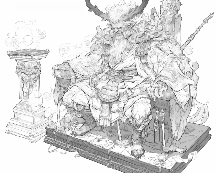 Dibujo de Oni Legendario en un Trono de Piedra para colorear