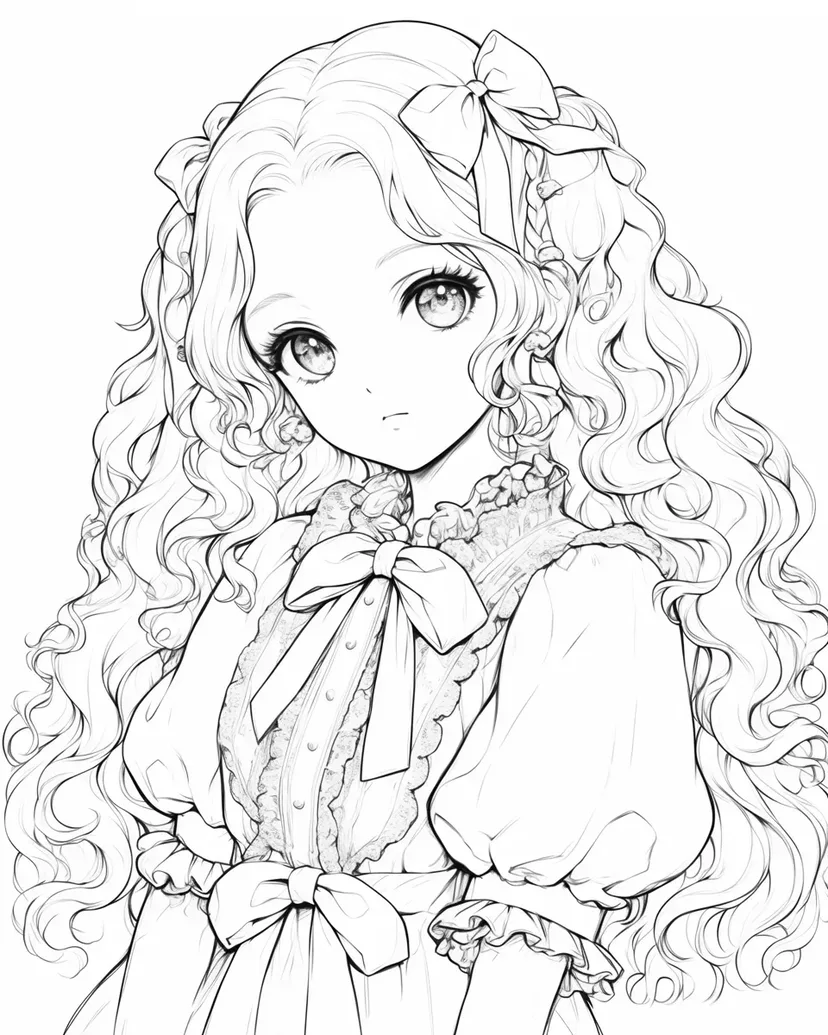 リボンをつけた少女の塗り絵