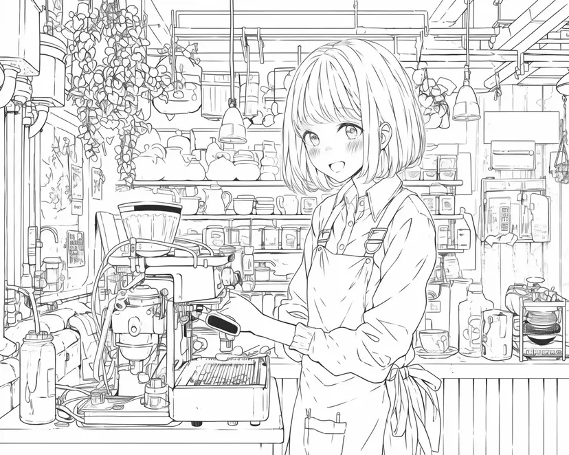 咖啡店的咖啡师涂色页
