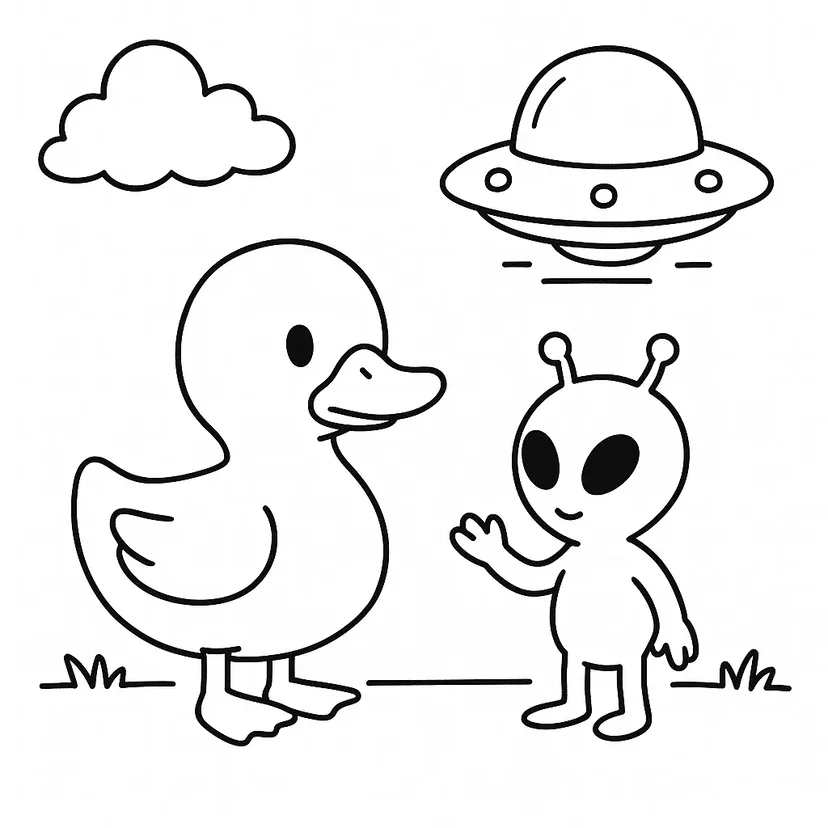 Dibujo de Encuentro del Extraterrestre y el Pato para colorear