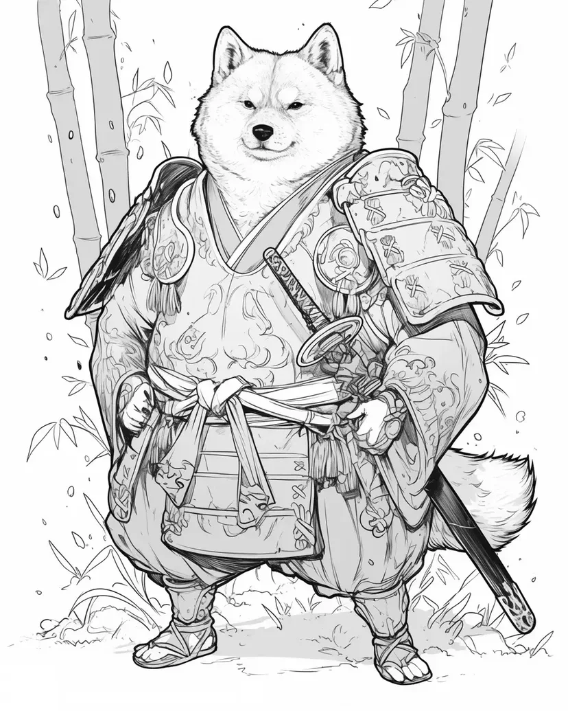 Samurai Dog of the Forest coloring page