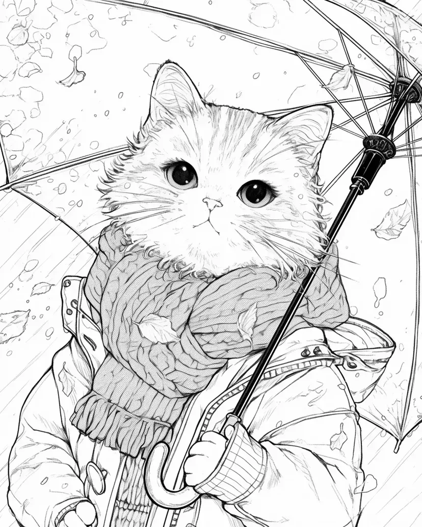 Dibujo de Gatito en la Lluvia para colorear