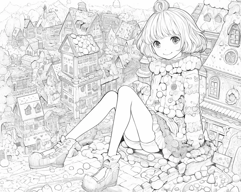 雪の街と少女の塗り絵