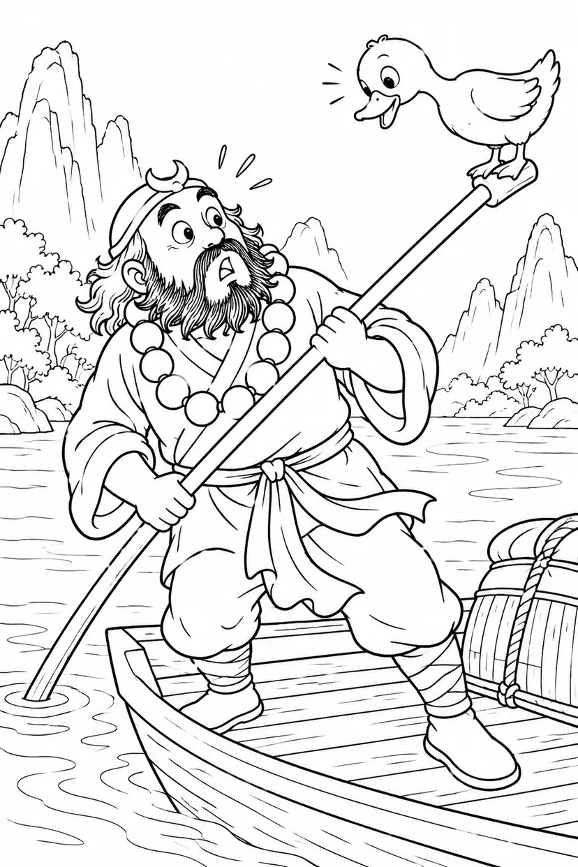 どたばた西遊記：悟浄の渡し舟の塗り絵