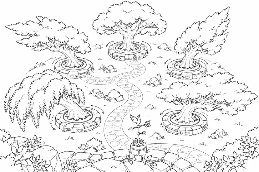 風で向きが変わる森の塗り絵