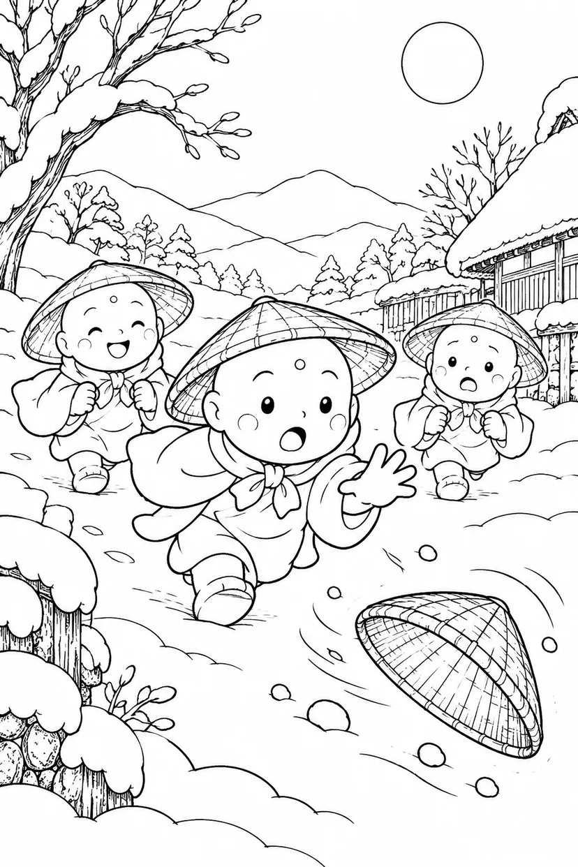 かさじぞう・笠がとんだら大追跡の塗り絵