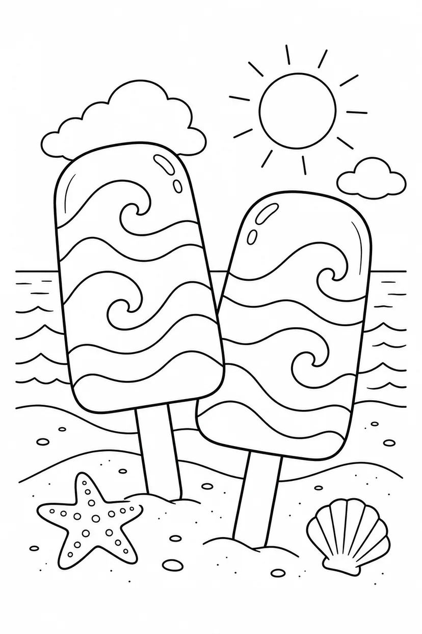 Desenho de Picolés com desenho de ondas para colorir