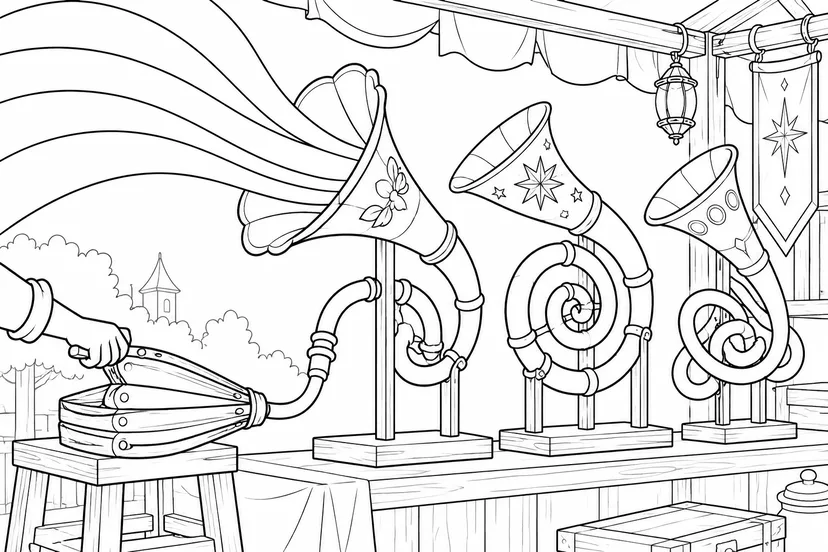 虹色の音をつくるラッパ屋の塗り絵