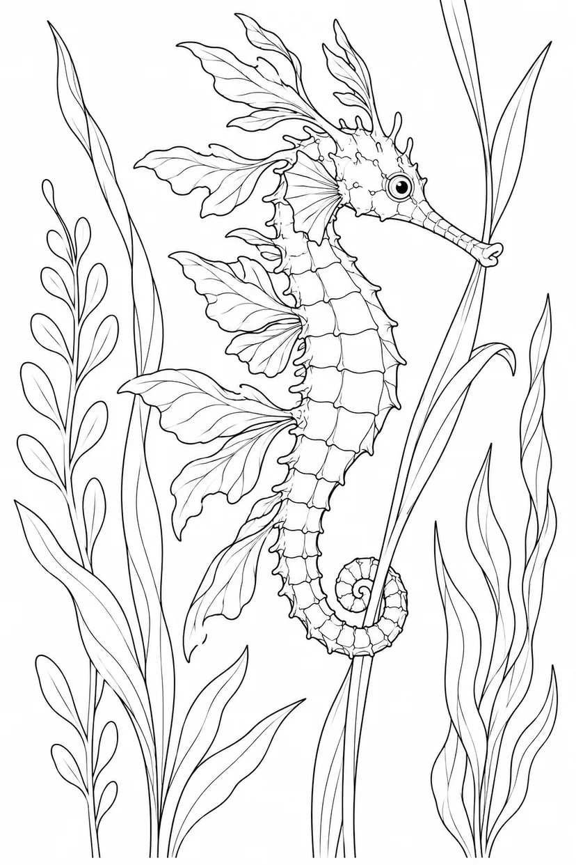 水草にまぎれる小さな竜の塗り絵