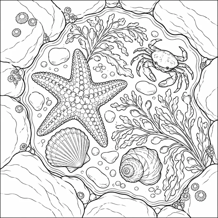 Coloriage Un petit monde dans une flaque de marée