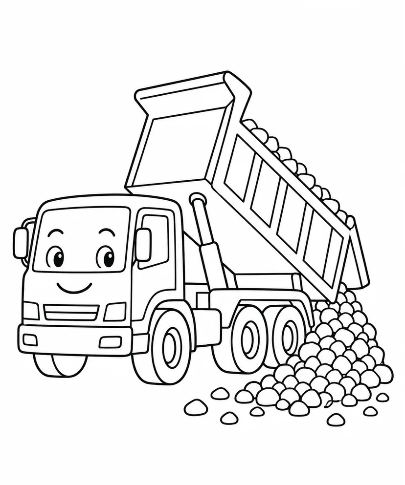 ダンプカーと砂利の塗り絵