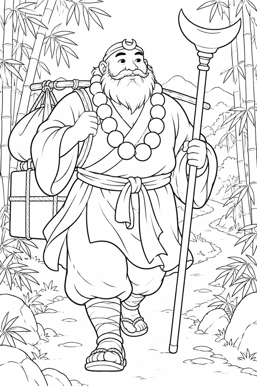 ほっこり西遊記：悟浄と竹林の塗り絵