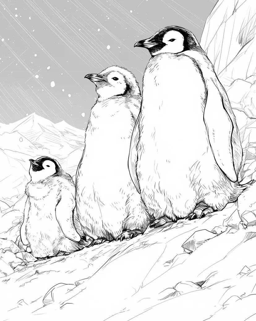ペンギンの家族の塗り絵