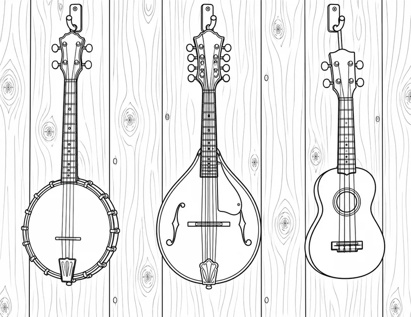 Dibujo de Instrumentos de cuerda en una tienda para colorear