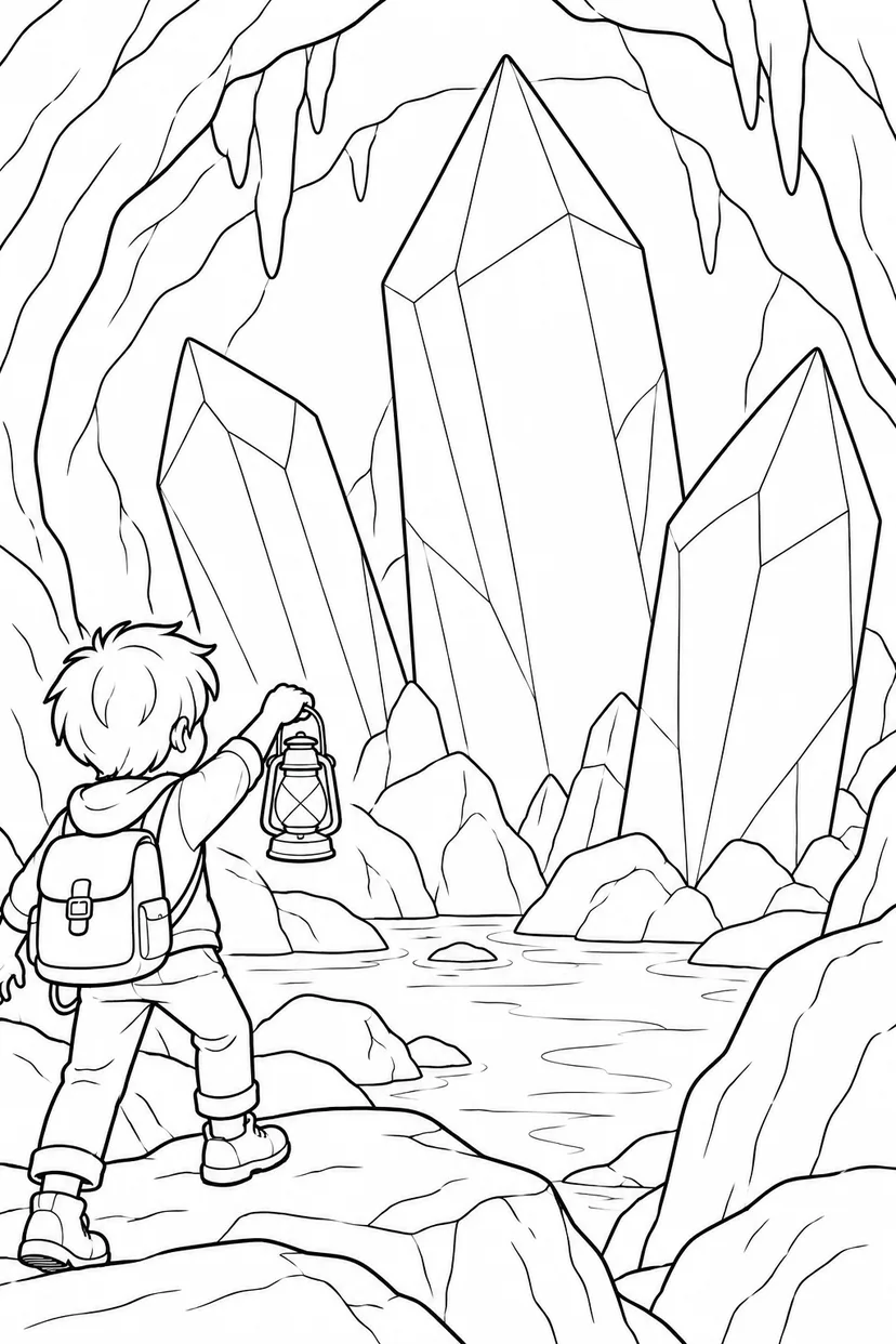 水晶の洞くつを探検の塗り絵