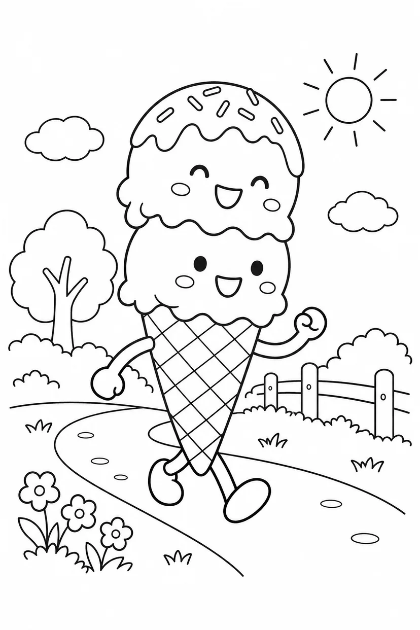 二段アイスのおさんぽの塗り絵