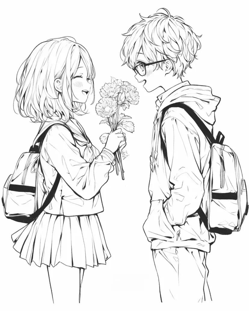 特別なバラを贈る瞬間の塗り絵