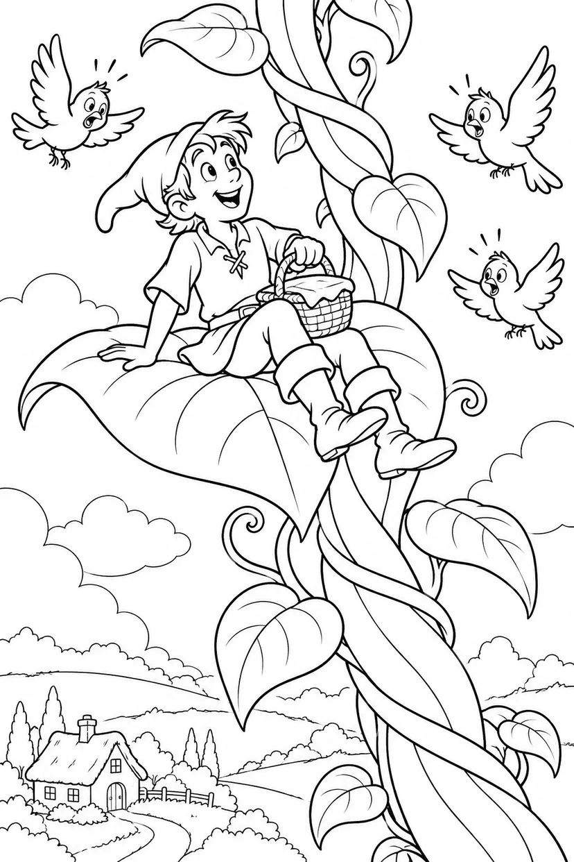 Jack and the Beanstalk・Comedy — The leaf elevator coloring page
