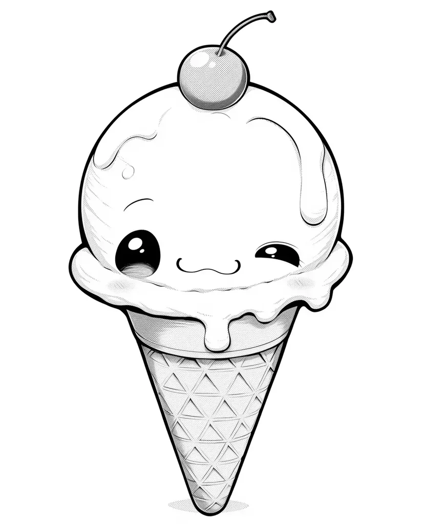 ウィンクするアイスクリームコーンの塗り絵