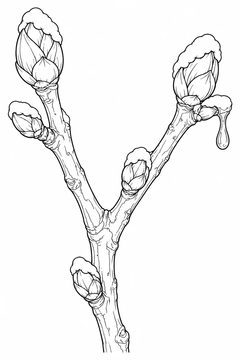 雪を支える冬芽の塗り絵