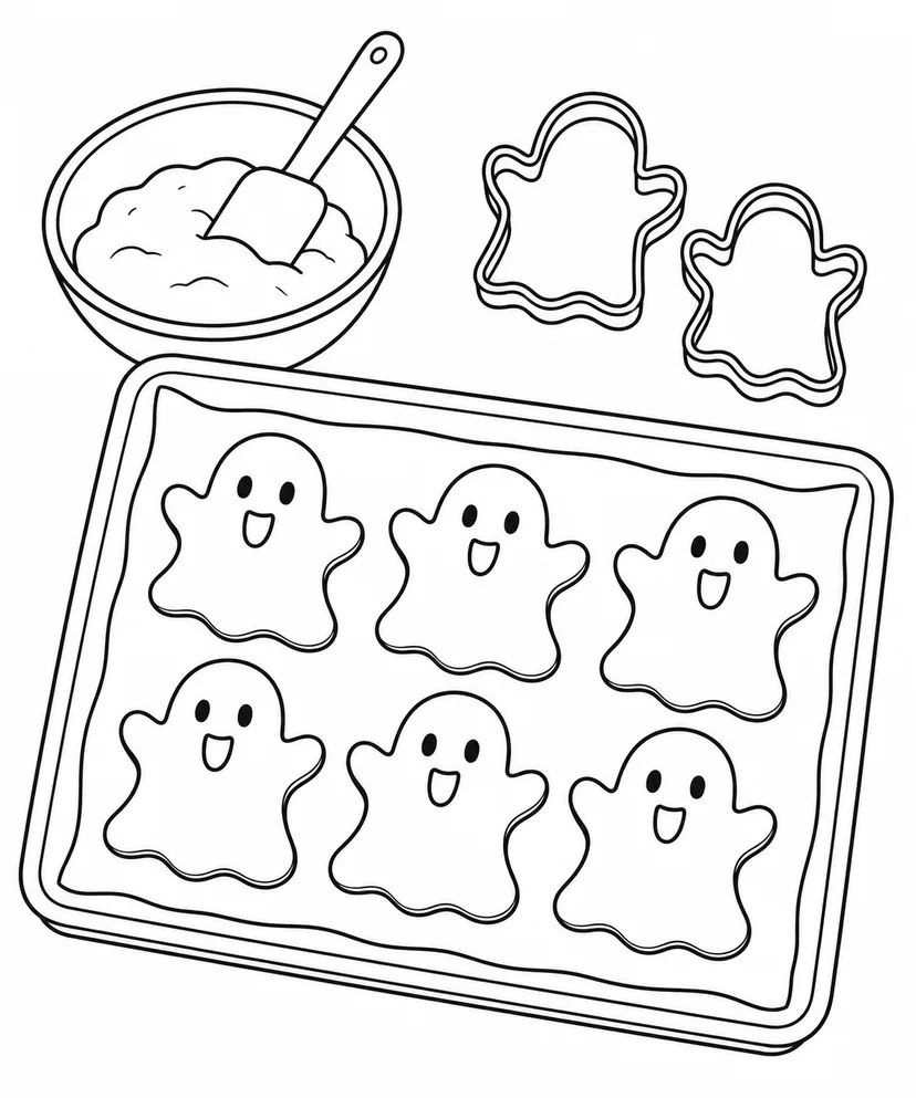 おばけクッキーの天板の塗り絵