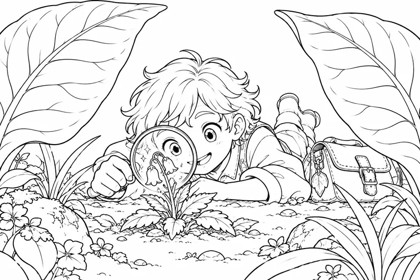 薬草を探す小さな探検家の塗り絵