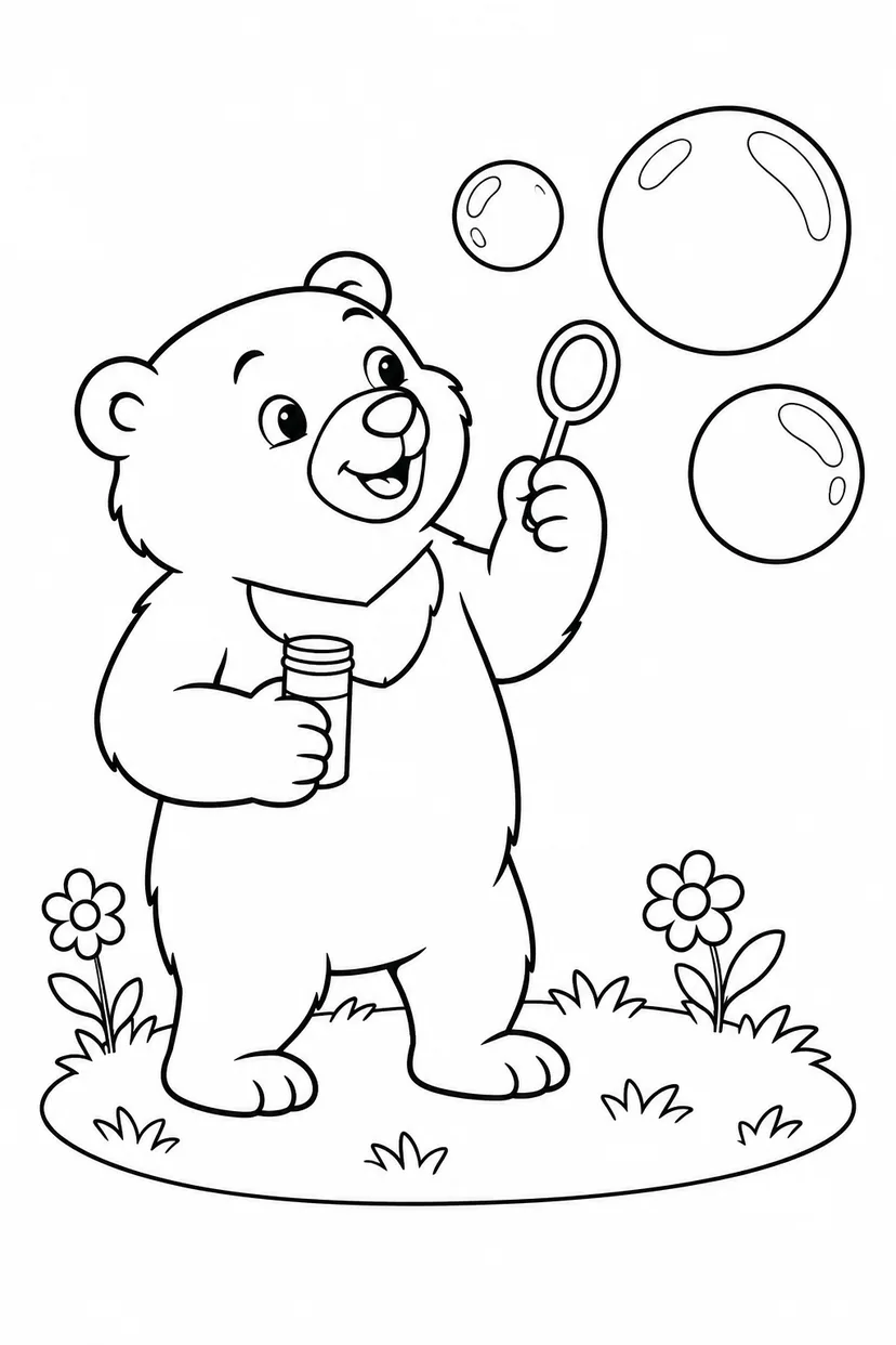 マレーグマのシャボン玉あそびの塗り絵