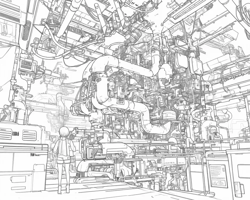 未来の工場の塗り絵