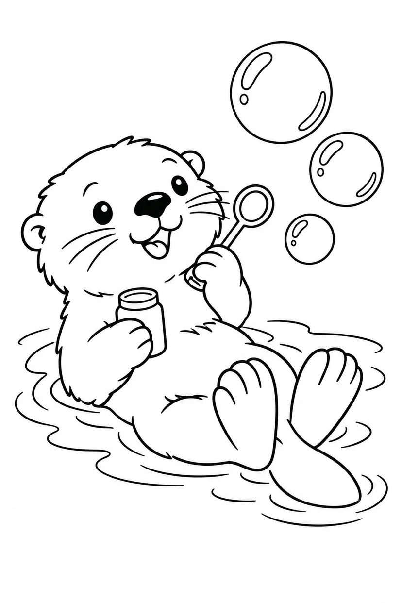 ラッコのシャボン玉あそびの塗り絵