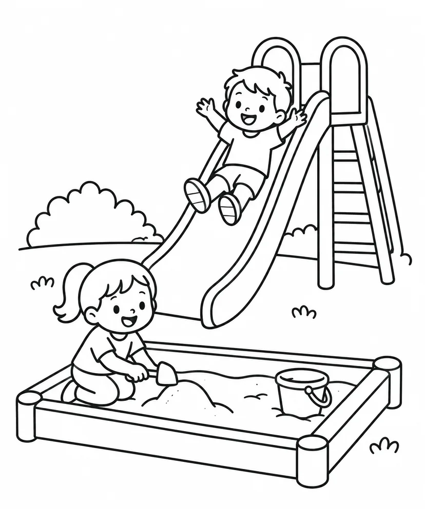 すべり台と砂場の塗り絵
