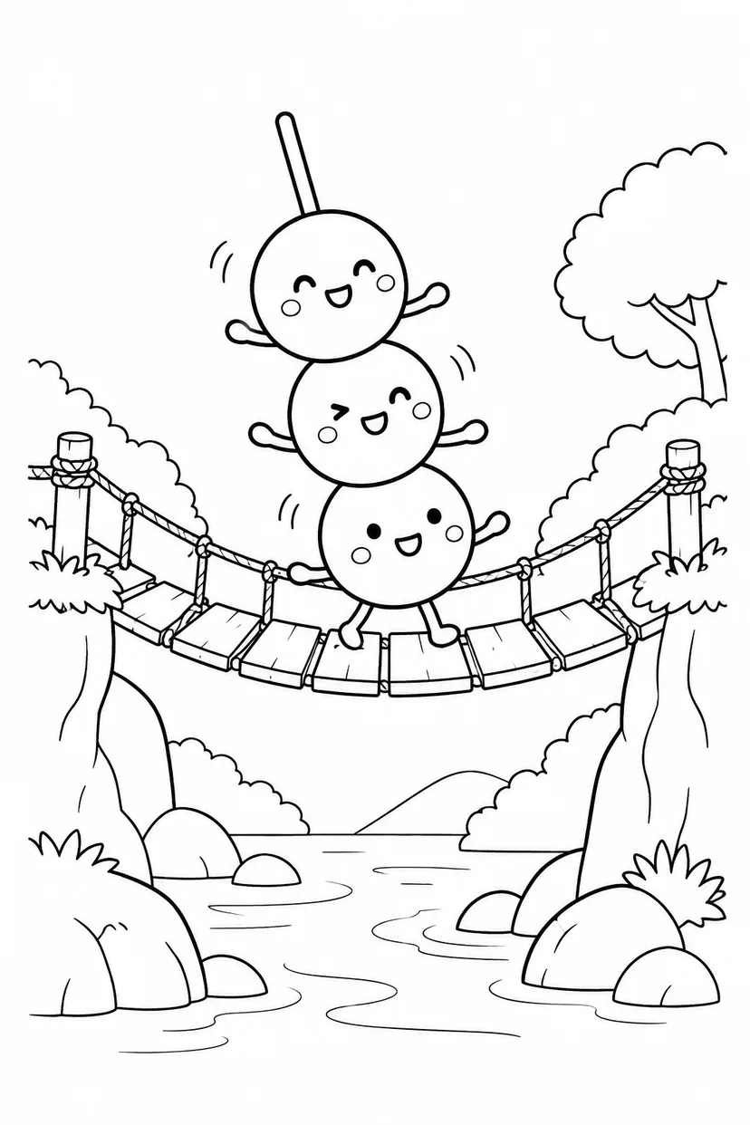 三色だんごのゆらゆら橋の塗り絵