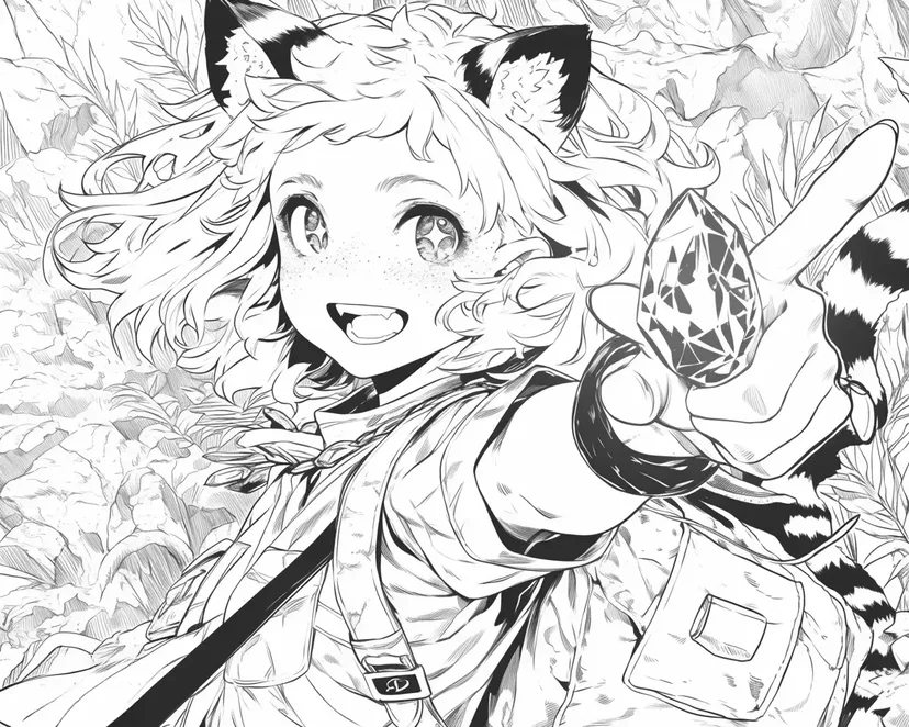 Dibujo de Chica de Orejas de Gato en la Jungla para colorear