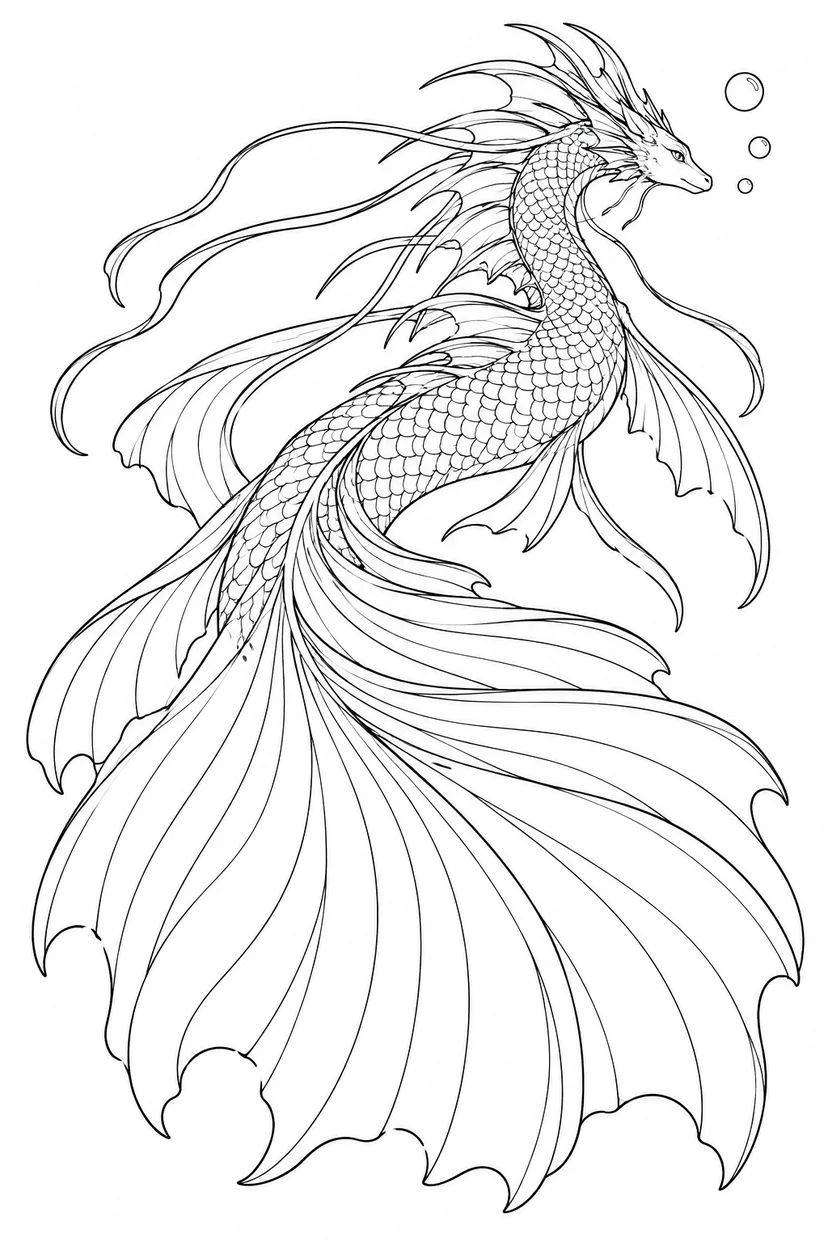 Dibujo de Dragón abisal abriendo su aleta caudal para colorear