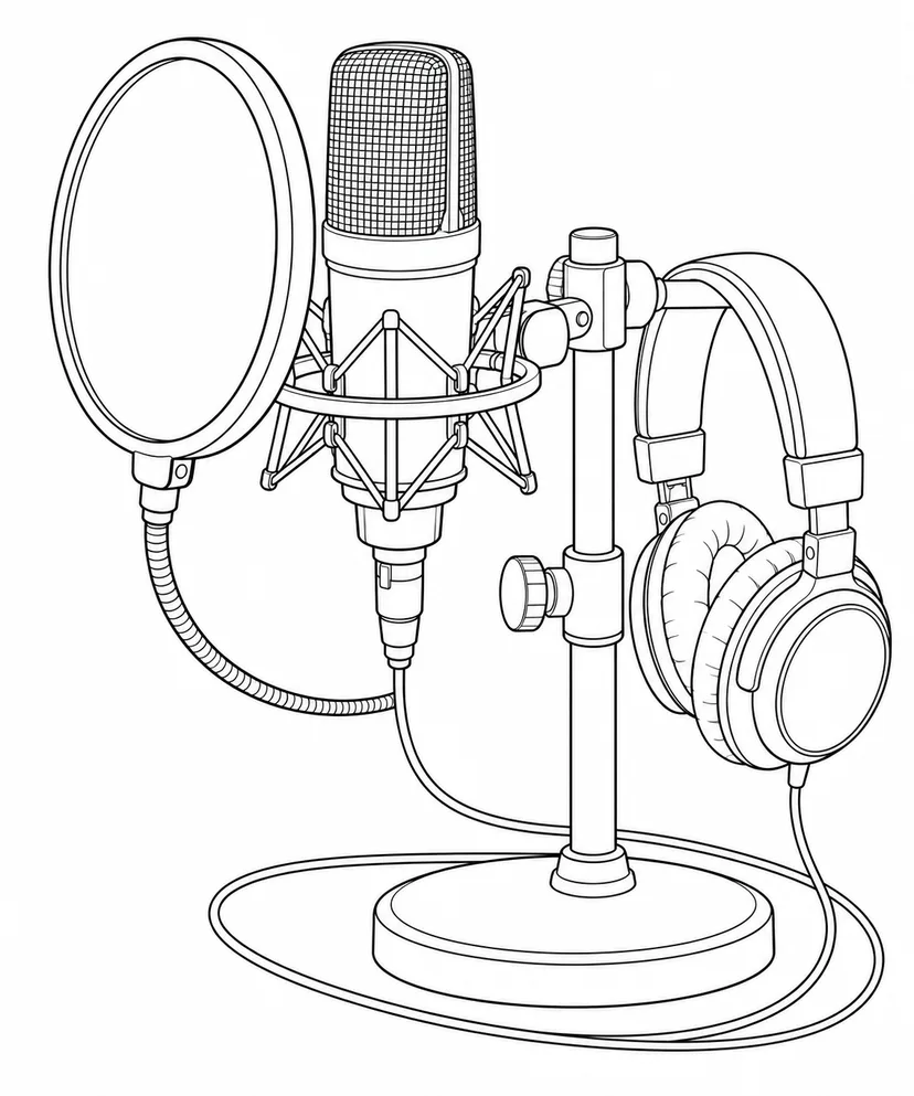 Dibujo de Micrófono y auriculares para cantar para colorear