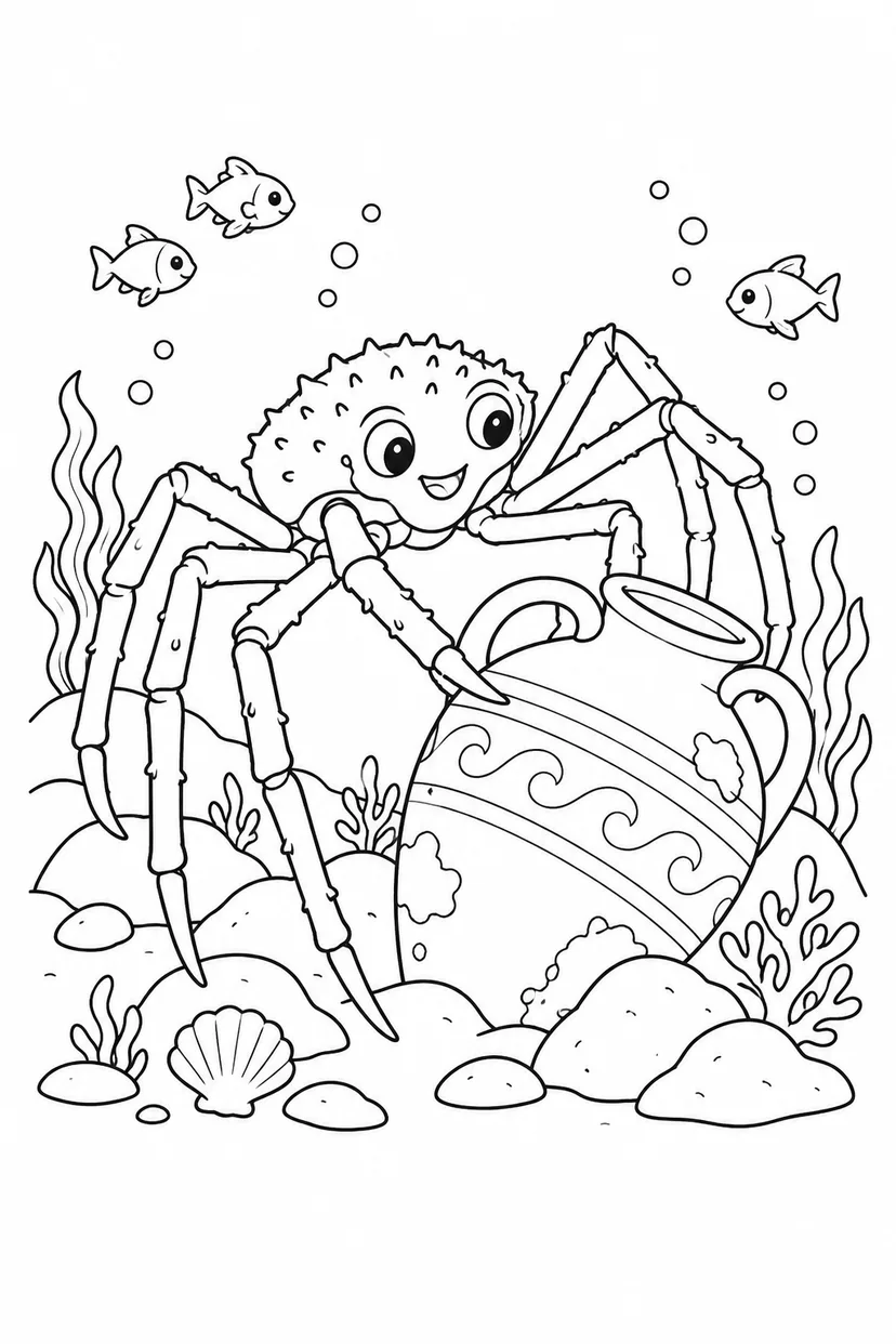 タカアシガニと沈んだ壺の塗り絵