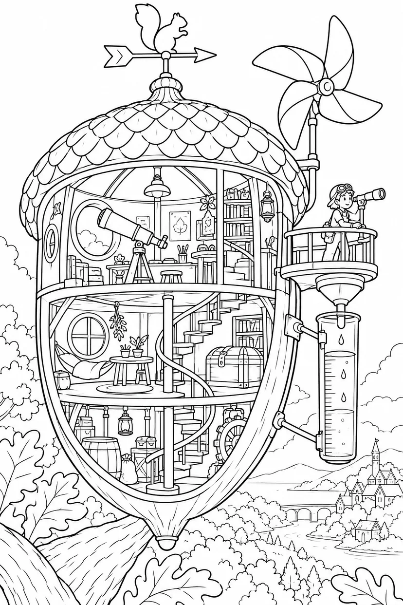どんぐりの天気観測所の塗り絵