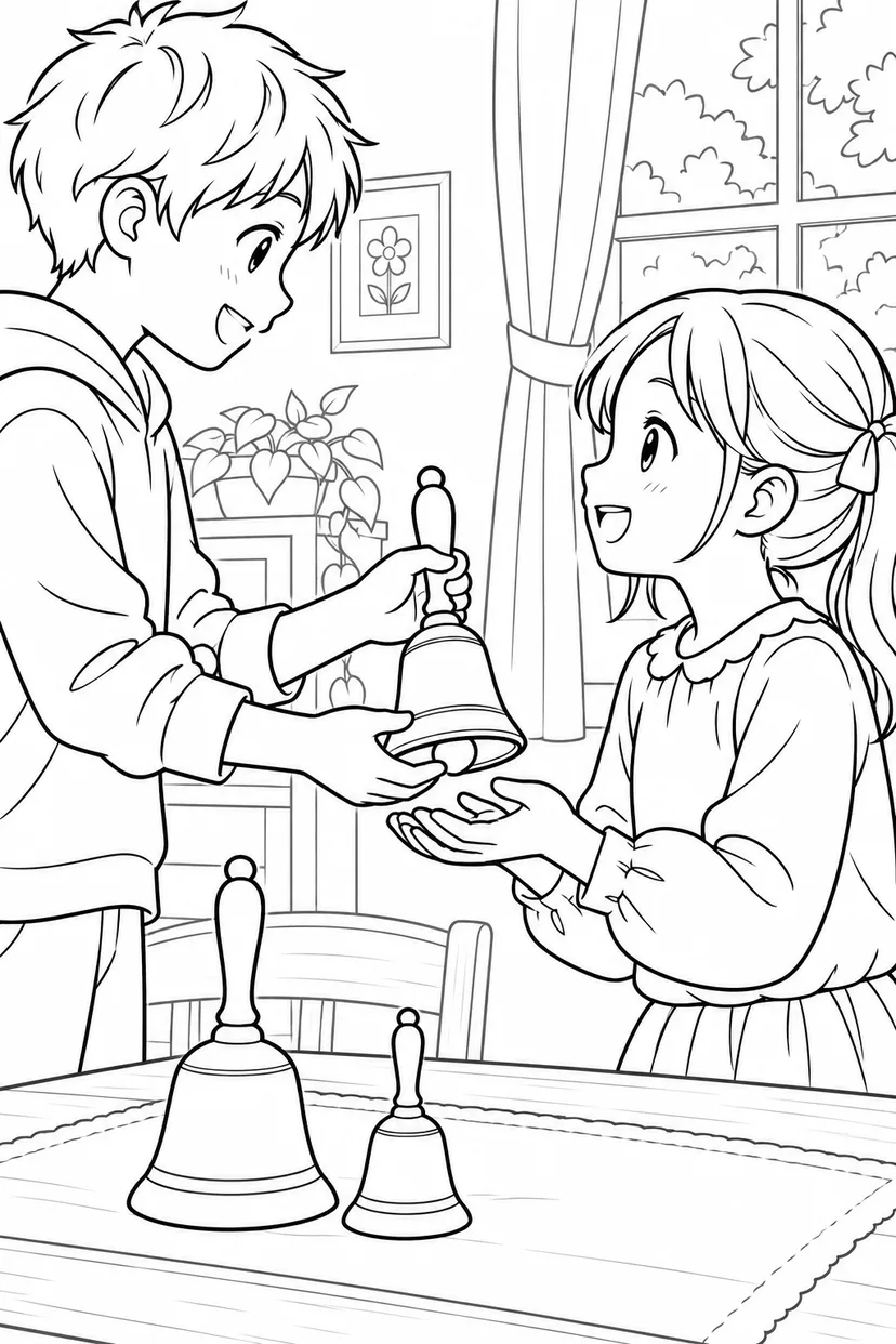 ハンドベルを受け取っての塗り絵