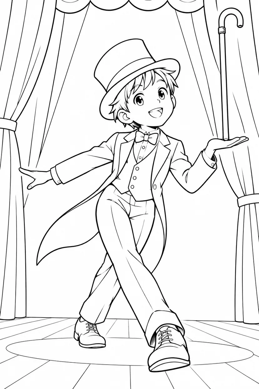 ステッキのダンスの塗り絵