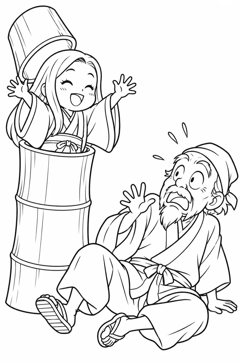 かぐや姫の竹からぴょこんの塗り絵