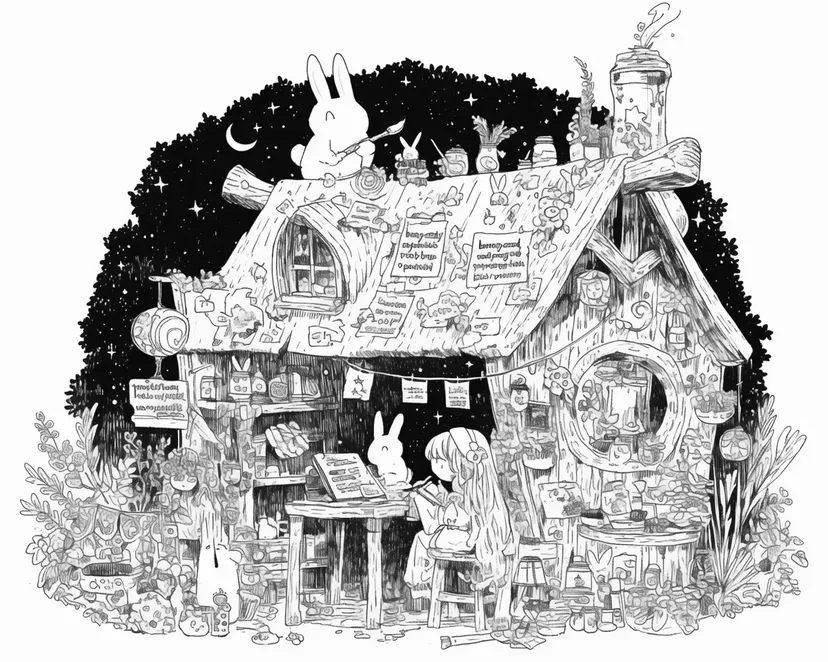 星空の下のウサギの小屋