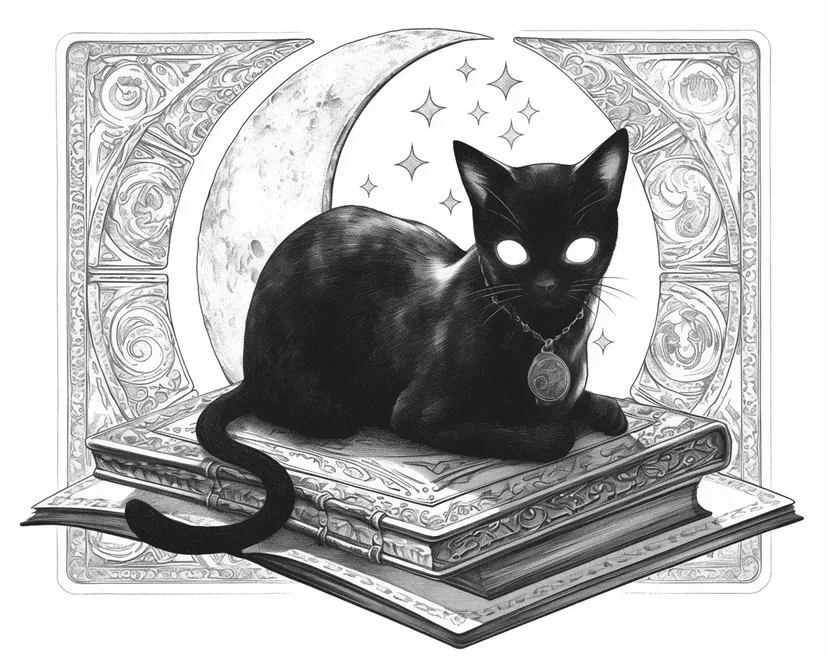 Mysterious Black Cat on a Moonlit Night coloring page