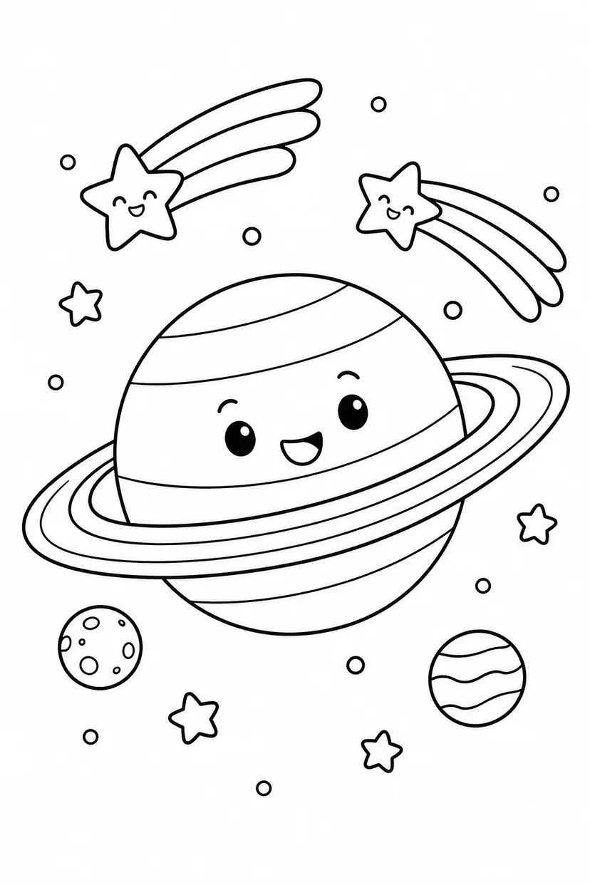土星と流れ星の塗り絵