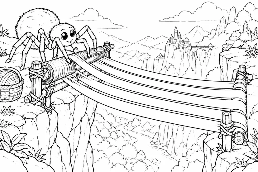 虹の橋を編むクモの職人の塗り絵