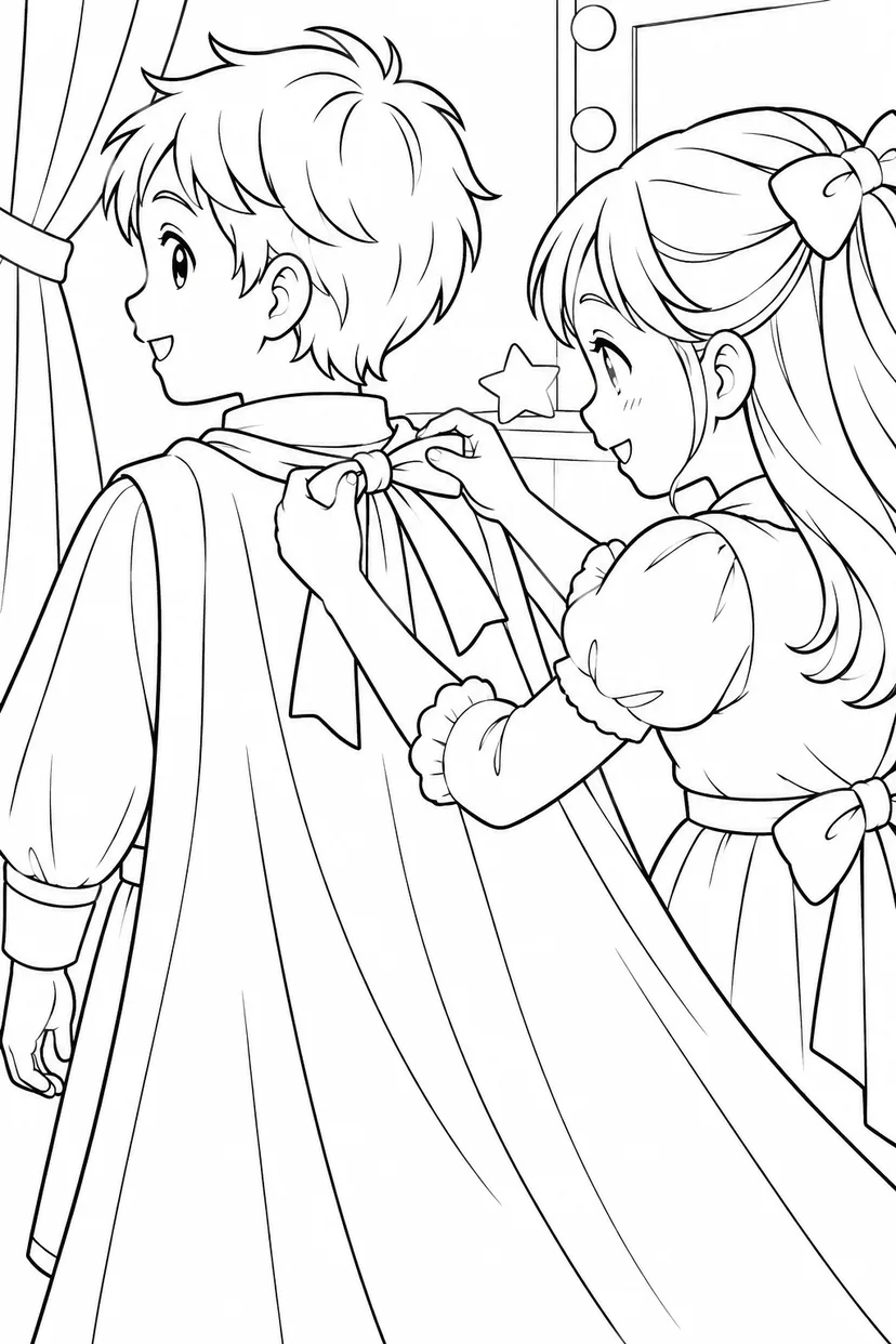 ケープを結んであげるねの塗り絵