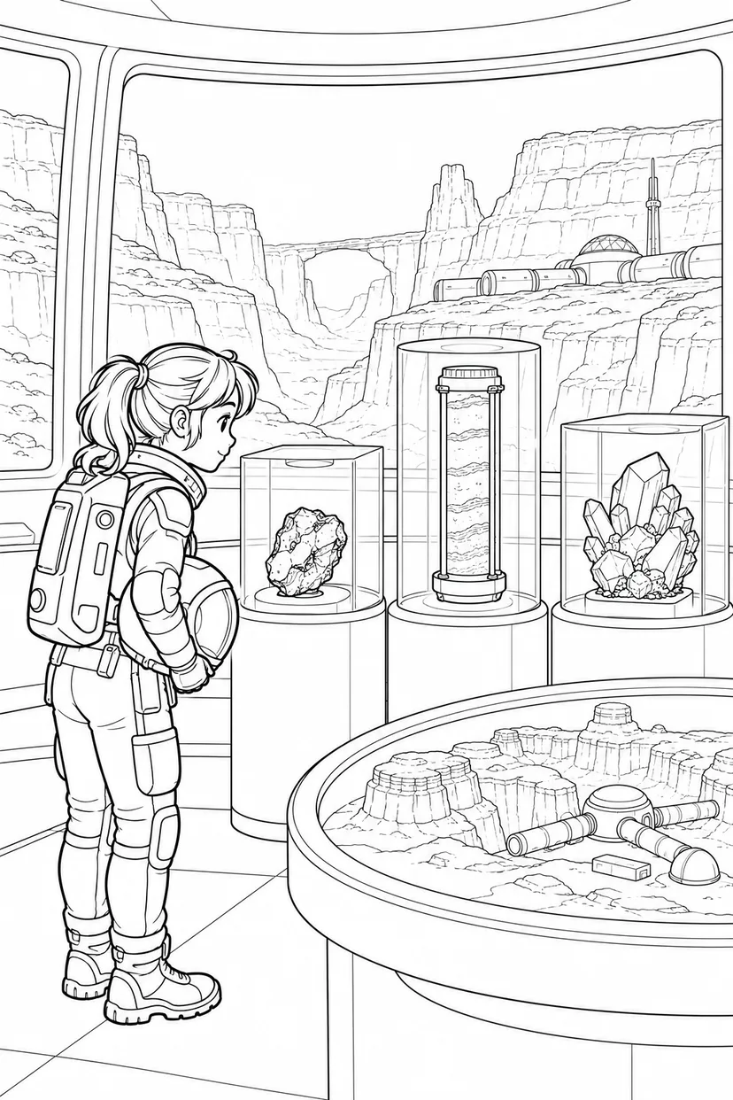 火星の峡谷基地：探査標本の展示室の塗り絵