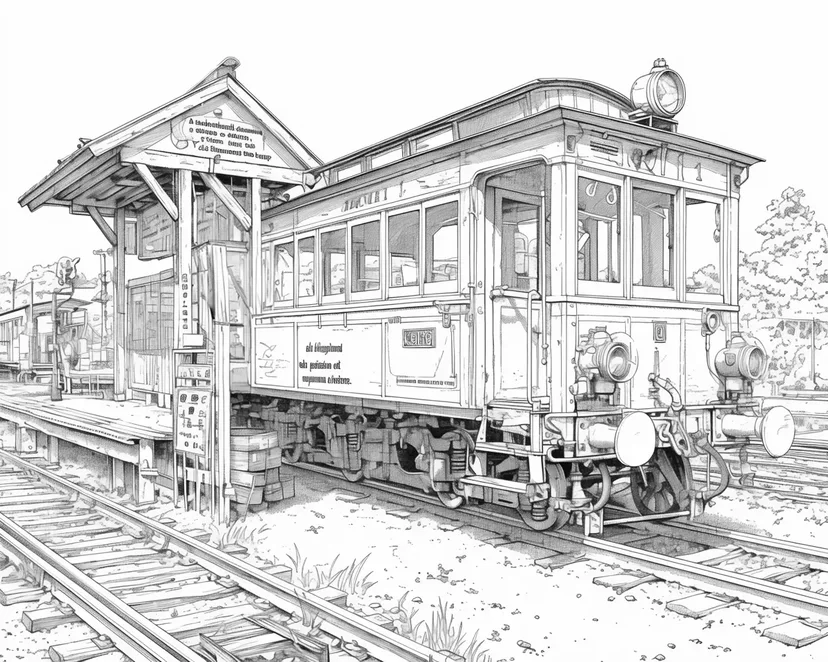 古い鉄道駅の風景の塗り絵