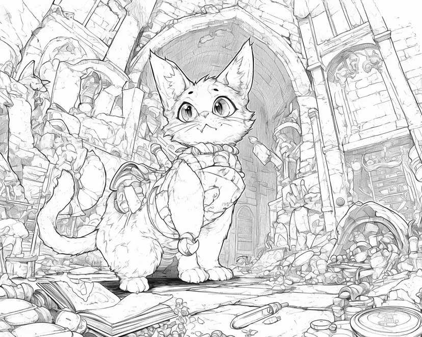 冒险的猫涂色页